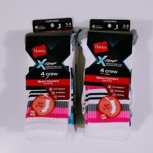 Hanes X-Temp 8 Pair Women's Crew Socks Sport Comfort Cool & Dry White Size 5-9